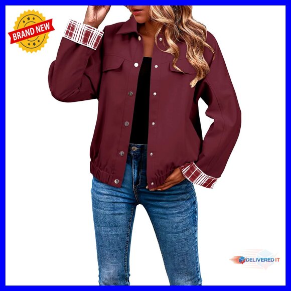 Oversized Snap Button Jacket Color Blocked Sleeves Chic Fall Casual Coat